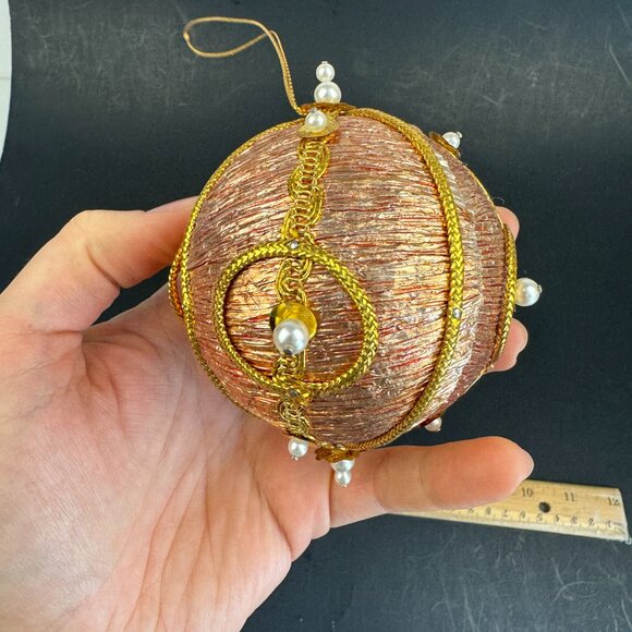 Vtg Hard Foam Round Ball Ornament Push Pin Pearls Metallic Pink Blue Gold Accent - Picture 5 of 16